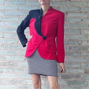Vintage 80s Blazer Red Black Colorblock Asymmetric Caron Chicago Knit Jacket